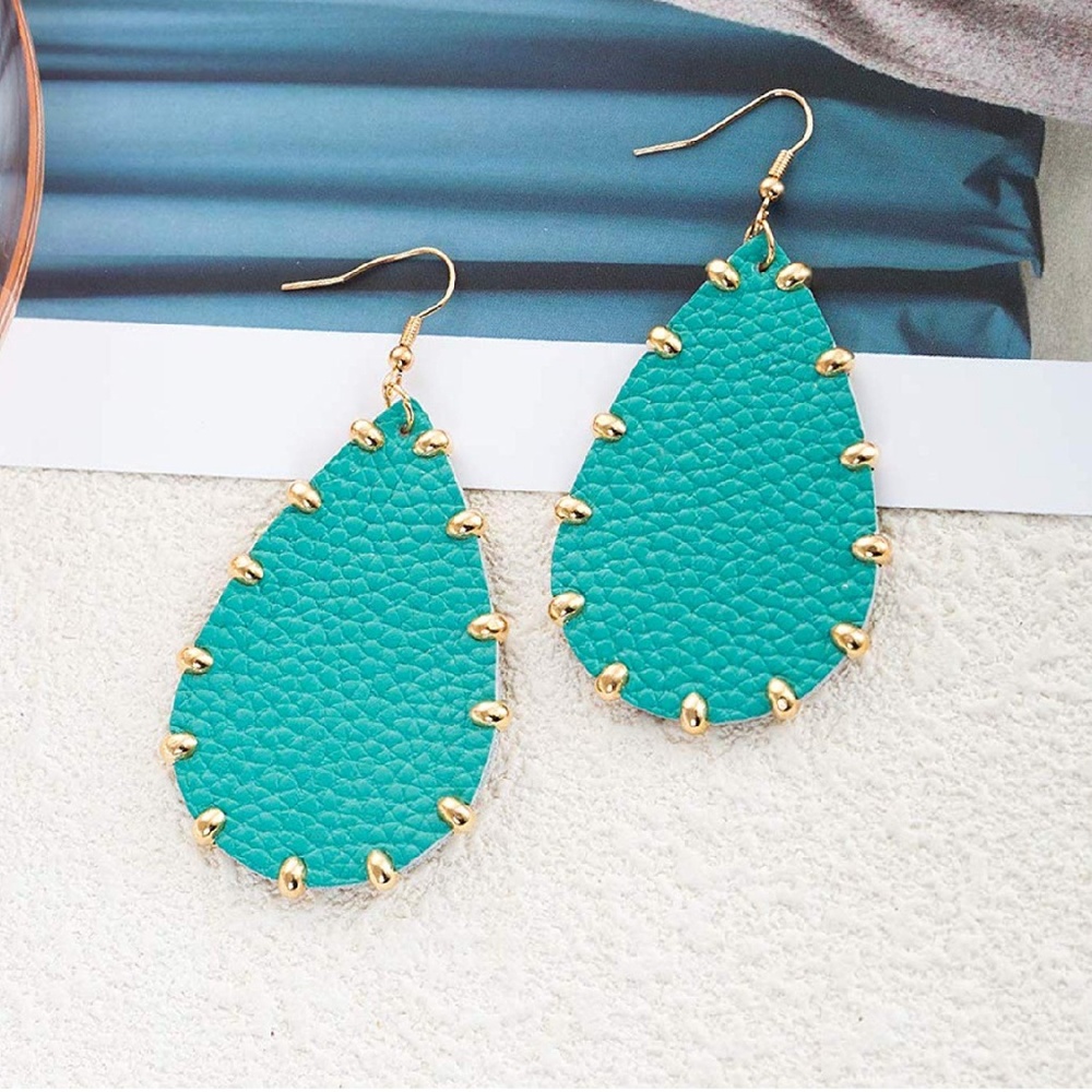 🆕 Leather Studded Teardrop Earrings